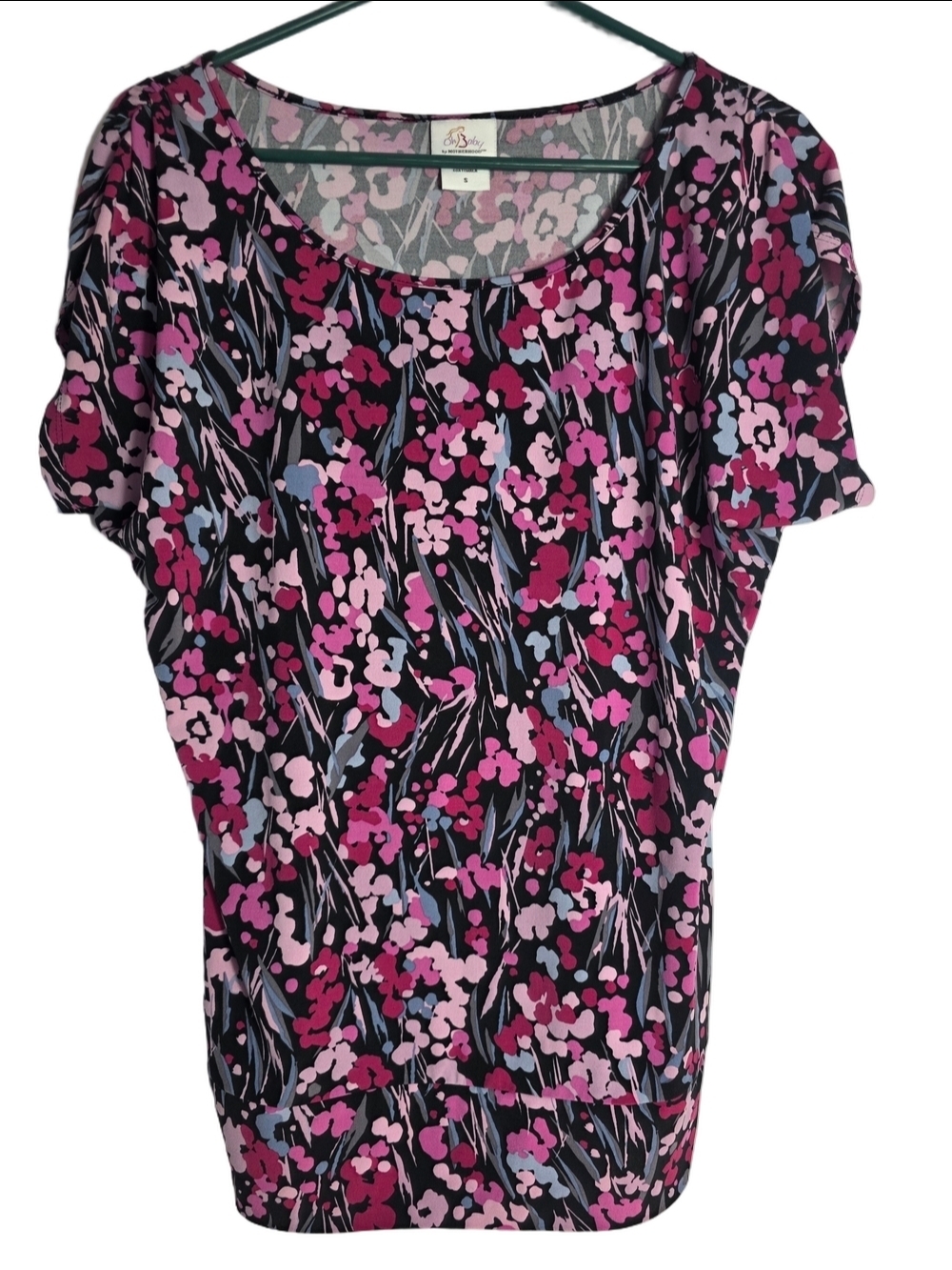 Oh Baby by Motherhood Pink and Black Floral Scoop Neck Tee Maternity Small
